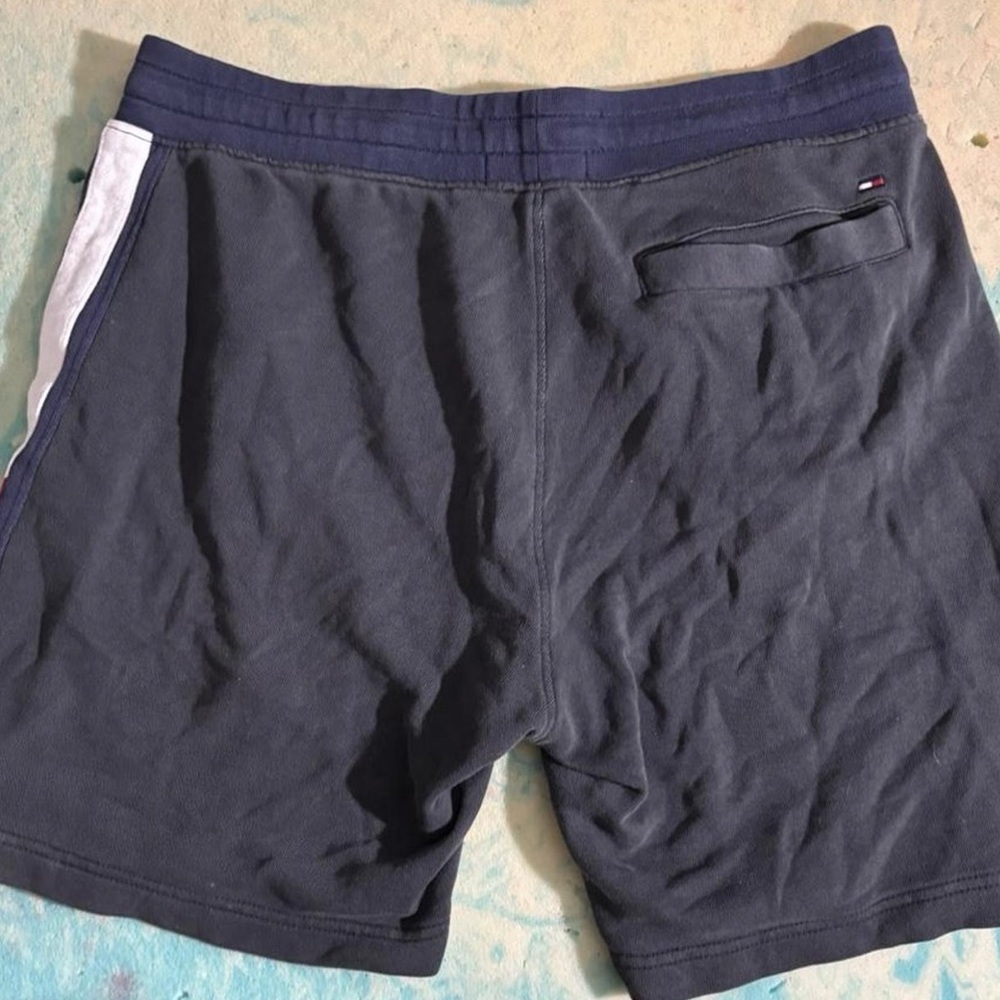 Tommy Hilfiger Navy Distressed Athletic Shorts with Red Accent - Picture 3 of 3